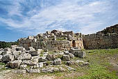 Selinunte the Acropolis. Ruins of the fortifications that protected the main gate of the Acropolis.